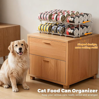 Can Organizer for Pantry, Modular 2-Tier Adjustable Canned Cat Food Organizer for Soup Cans, Dog Food Cans & Beverage Cans, Clear Can Rack for Pantry and Fridge