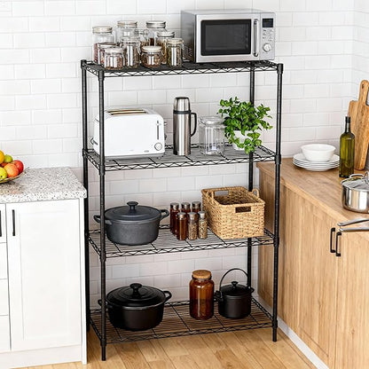 SUPER DEAL Black 4-Shelf Heavy Duty Storage Wire Shelving Unit for Restaurant Garage Pantry Kitchen Garage Rack (36L x 14W x 54H)