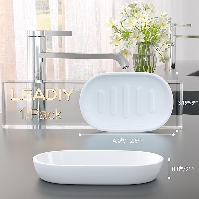 Bathroom Soap Dishes, Not Plastic！White Soap Dishes for Bar Soap, Bamboo Soap Dishes Holder for Bathroom Shower, Bathroom Sink Soap Dish (White)