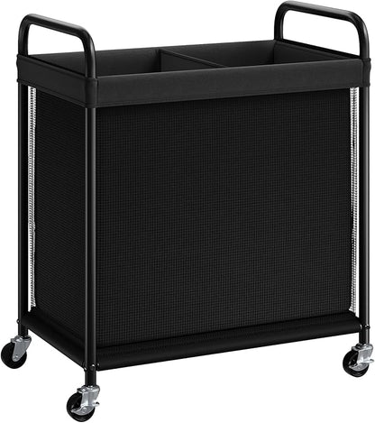 ELYKEN Laundry Hamper 2 Section, 100L Rolling Laundry Sorter with Removable Liner Bag, Laundry Basket with Wheels, Steel Frame with Metal Handle, Clothes Hamper Cart for Laundry Room & Bedroom