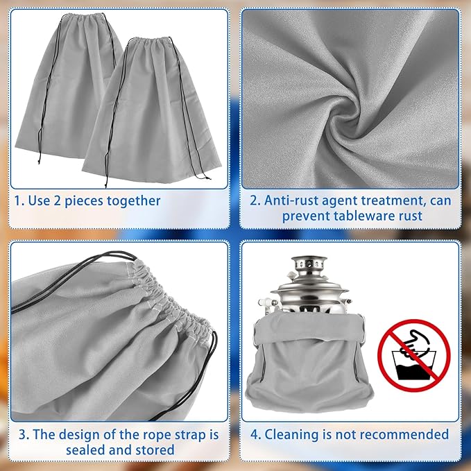 Shappy 2 Pcs Anti Tarnish Cloth Bag for Silver Storage 18 x 18 Inch Fabric Silver Protection Bags for Jewelry, Flatware, Trays (Grey)