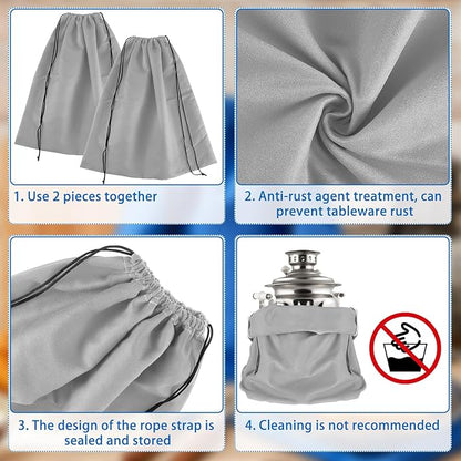Shappy 2 Pcs Anti Tarnish Cloth Bag for Silver Storage 18 x 18 Inch Fabric Silver Protection Bags for Jewelry, Flatware, Trays (Grey)