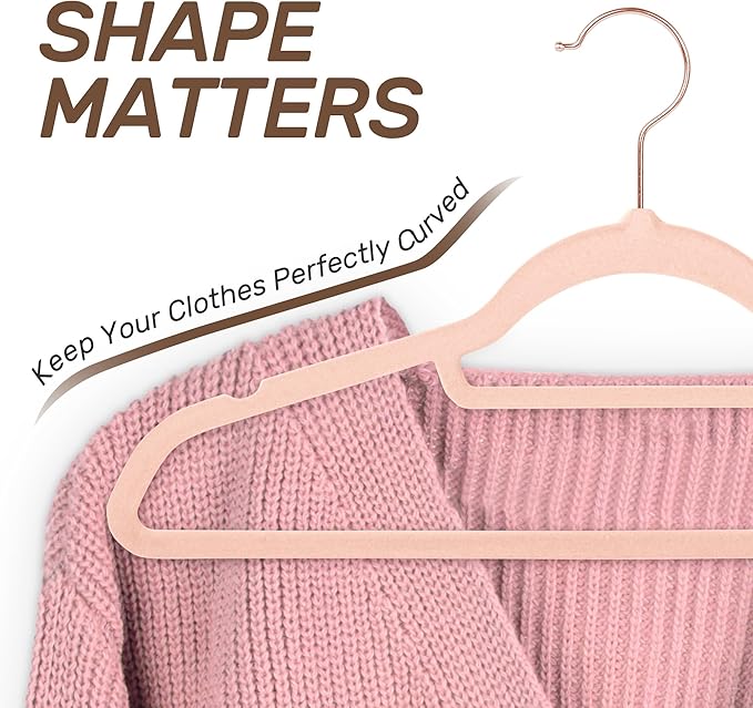 Sishynio Velvet Hangers 30 Pack with Rose Gold Hooks, Non-Slip, Space Saving & Heavy Duty Slim Flocked Hangers for Clothes, Dresses, Suits, Coats & Pants(Pink)