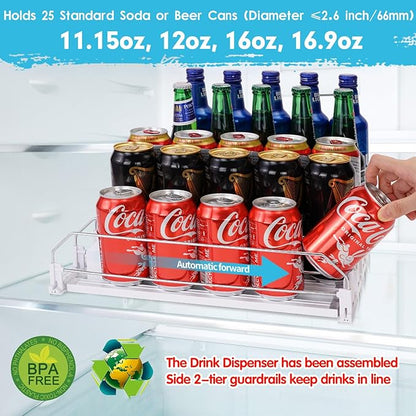 2 Pack Rolling Soda Can Dispenser for Refrigerator and Automatic Soda Can Organizer for Refrigerator Can Dispenser
