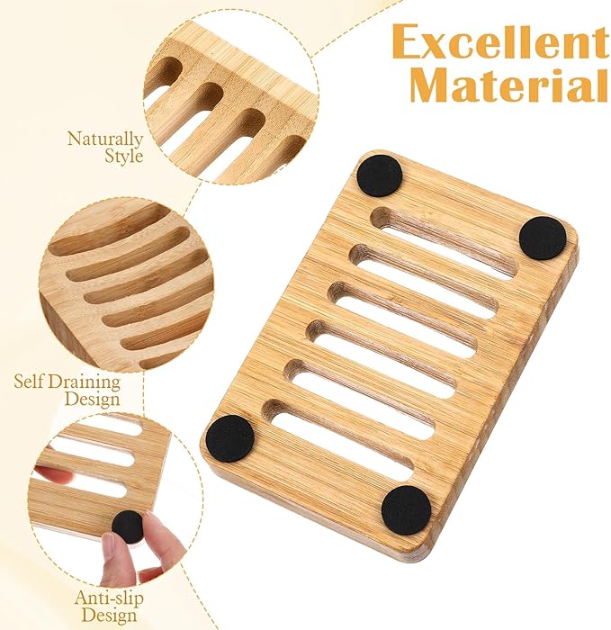 2 Pack Wood Soap Dish for Shower, Waterproof Natural Wooden Bar Soap Holder, Self Draining Sturdy Soaps Saver for Bathroom, Kitchen, Shower, Sink, Bathtub