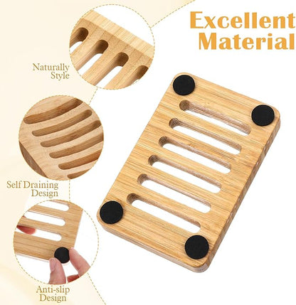 2 Pack Wood Soap Dish for Shower, Waterproof Natural Wooden Bar Soap Holder, Self Draining Sturdy Soaps Saver for Bathroom, Kitchen, Shower, Sink, Bathtub
