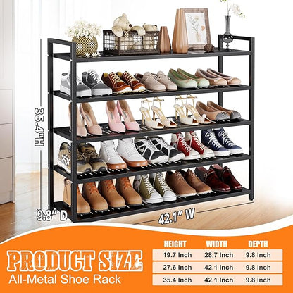 5-Tier Heavy Duty Metal Shoe Rack, 200 lbs Load Capacity Shoe Organizer with Reinforced Steel Tubes, No-Wobble Free Standing Shoe Shelf for Entryway, Closet, Bedroom, Dorm – Easy Assembly, Black