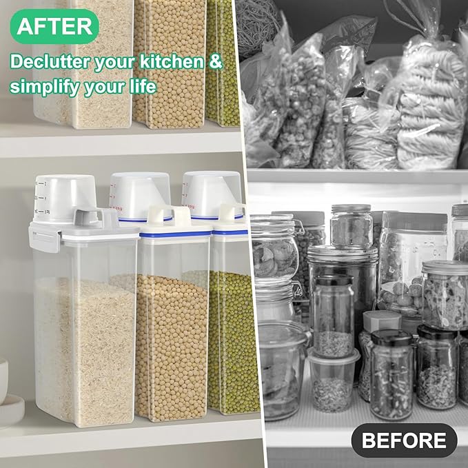 TBMax Rice Storage Container 2 Pack, Plastic Kitchen Pantry Food Storage Container with Cup, Small Pet Dog Cat Food Container Dispenser