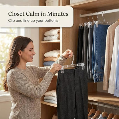 DEILSY™ Pants Hangers with Clips – 12 inch Space Saving Pants Hangers - Stylish Jeans Hangers for Closet Organization - Durable Hangers for Pants, Skirts, Jeans, Shorts, Trousers - 30 Pack