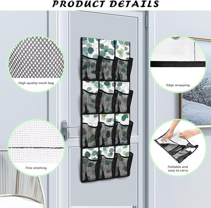 Leaves Over the Door Shoe Organizer,12 Large Breathable Mesh Pockets,Space Saving Hanging Storage Holder,Closet Rack Hanger Hangs on Closets for Shoes,Accessories,Home Essentials
