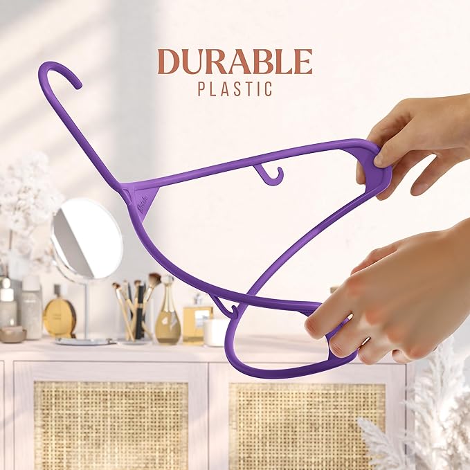 Plastic Hangers 50 Pack Purple - Clothes Hangers - Makes The Perfect Coat Hanger and General Space Saving Hangers for Closet and New Apartment Essentials - Percheros Ganchos para Colgar Ropa Hangars