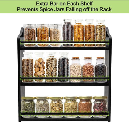 3 Tier Bamboo Spice Rack,Seasoning Jars Rack Shelf Spice Organizer for Kitchen Counter or Wall Mounting (Black)