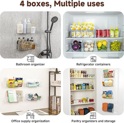 4-Pack Large Cabinet Door Organizer, 11.4" Adhesive Wall Mounted Pantry Organizers and Storage, Space Saving, Drain Bottom, No drill, Clea Storage Caddy Baskets for Kitchen, Bathroom, Under Sink