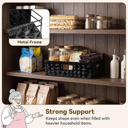 GRANNY SAYS Wicker Storage Baskets for Shelves, Wicker Basket for Organizing, Shallow Basket, Woven Baskets for Pantry Storage, Black, 1-Pack