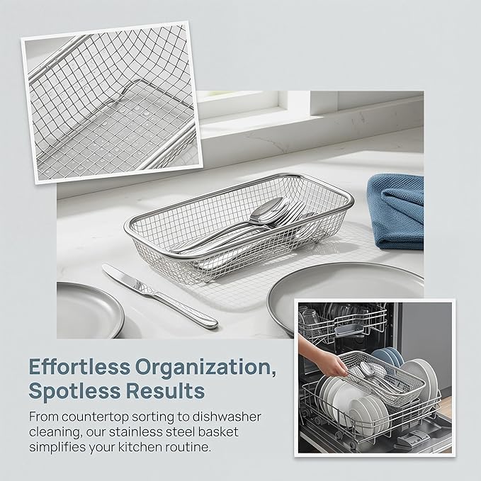 Cabilock Dishwasher Silverware Basket Small Storage Holder for Utensils and Chopsticks 12.20X5.11X2.16 Inch Rustproof Metal Kitchen Organizer Set of 2