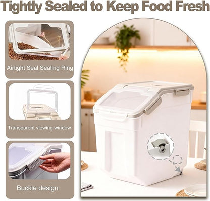 RUIAN 2Pcs Large Flour Storage Container Bin 50Lb Airtight Rice Storage Containers with Wheels Seal Locking Lid, BPA Free with Measuring Cup&Scoop for Flour, Rice, Grain 100LBS Total (Grey)