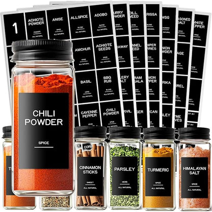 201 Spice Jar Labels - Black Preprinted Minimalist Waterproof Stickers for Kitchen Jars, Herb & Seasoning Labels for Pantry Organization