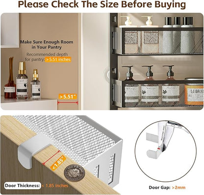 6-Tier Over The Door Pantry Organizer with Mesh Baskets, Adjustable & Stable Hanging Spice Rack for Kitchen, Bathroom, Bedroom, and Baby Essentials Storage (16" W 6-Tiers, Black)