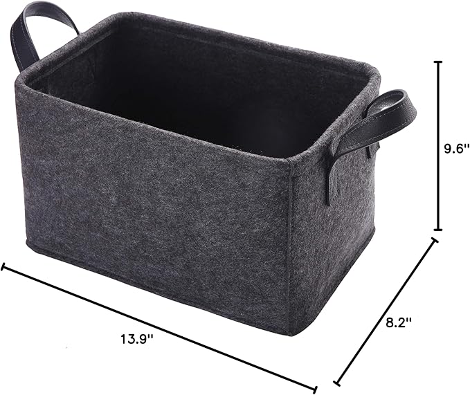 Collapsible Storage Basket with Carry Handles Felt Fabric Storage Bin Durable Organizer for Gift Toys Shoes Clothes Towels Nursery Home Laundry Office Decorative Organizing Box(Dark grey)