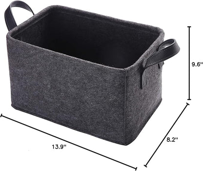 Collapsible Storage Basket with Carry Handles Felt Fabric Storage Bin Durable Organizer for Gift Toys Shoes Clothes Towels Nursery Home Laundry Office Decorative Organizing Box(Dark grey)