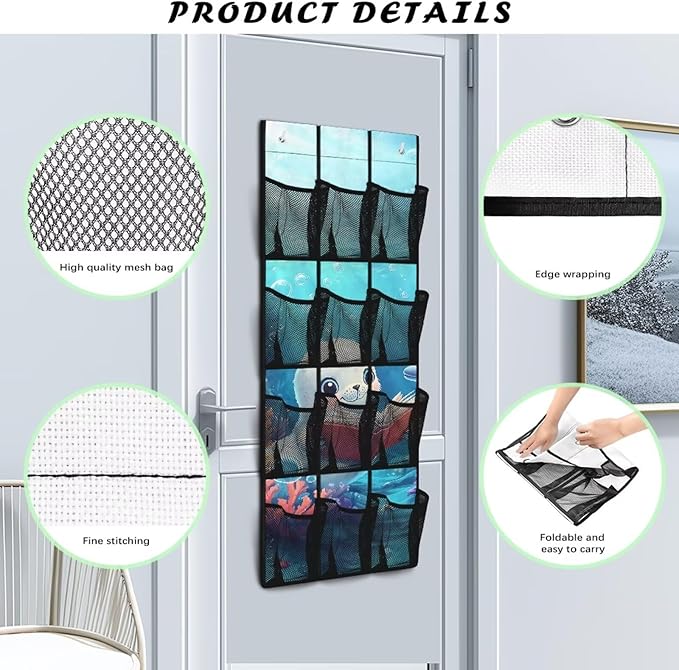 Sea Lion 12 Pockets Door Shoe Organizer Hanging Storage Bag Space Saving Nursery Door Organizer for Baby Supplies 4 Shelf Over the Door Shoe Rack for Apartments Dorms Bathrooms