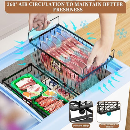 Enhanced Leak-Proof Bottom - Freezer Organizer Bins ，6 Pack Stackable Deep Freezer Organizer Bins for 7 Cu.FT Small Chest Freezer，organization and storage，pantry organizers