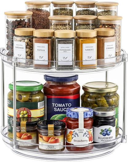2 Tier Non-Skid Acrylic Lazy Susan Turntable Organizer - Rotating Spice Rack - Spinning Organization Tray for Kitchen, Pantry, Countertop, Closet, Bathroom, Vanity, Medicine Cabinet Organizing, 12''