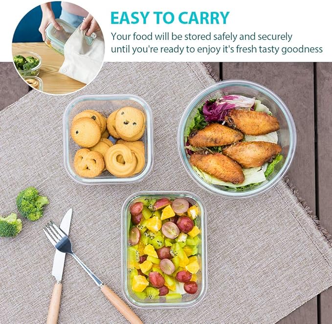 Bayco Glass Food Storage Containers with Lids, [24 Piece] Glass Meal Prep Containers, Airtight Bento Boxes, Leak Proof (12 lids & 12 Containers) - Green