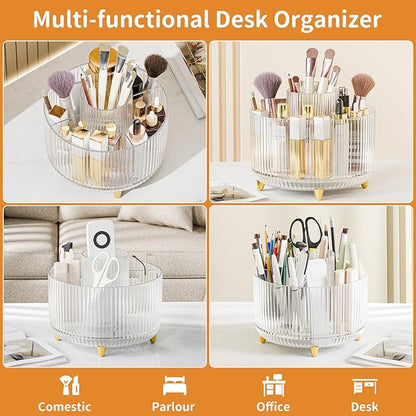 fanado 360° Rotate Makeup Brush Holder Organizer, Makeup Organizers Countertop, Makeup organization and Skincare Storage for Vanity, Desktop, Bathroom (Clear)