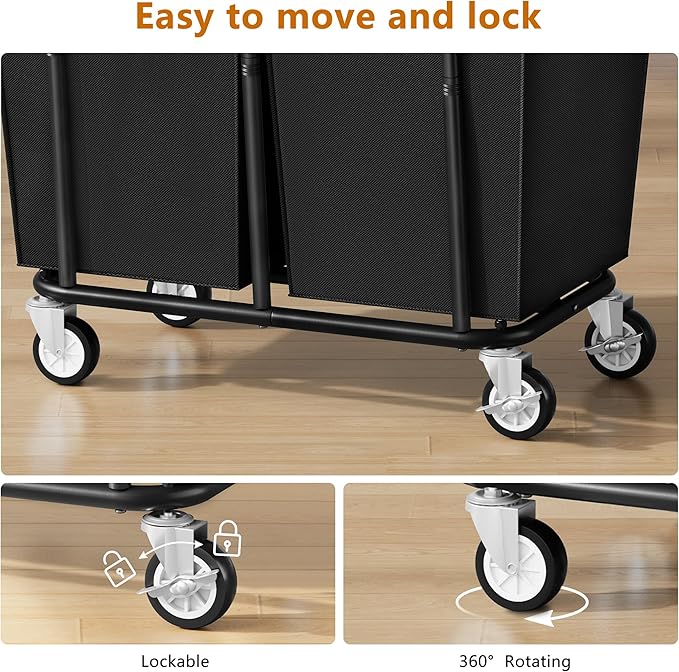 Large Laundry Hamper with Wheels, 2 - Bag 250L Rolling Medium Laundry Basket Sorter Cart, Medium - Sized Laundry Clothes Hamper, Heavy Duty Laundry Basket Organizer for Laundry Room, Bathroom