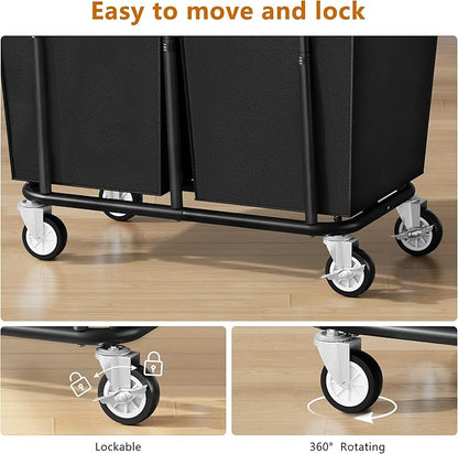 Large Laundry Hamper with Wheels, 2 - Bag 250L Rolling Medium Laundry Basket Sorter Cart, Medium - Sized Laundry Clothes Hamper, Heavy Duty Laundry Basket Organizer for Laundry Room, Bathroom