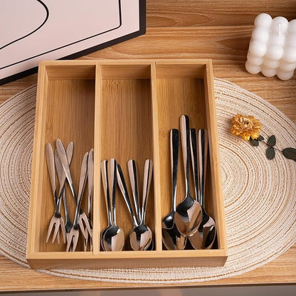 Fibogollo Silverware Organizer Bamboo Kitchen Drawer Organizer Kitchen Utensil Organizers, Flatware Organizer Tray for Flatware, Utensils(Natural)