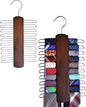 Umo Lorenzo 2 Pack Premium Wooden Necktie and Belt Hanger, Walnut Wood Center Organizer and Storage Rack with a Non-Slip Finish - 20 Hooks