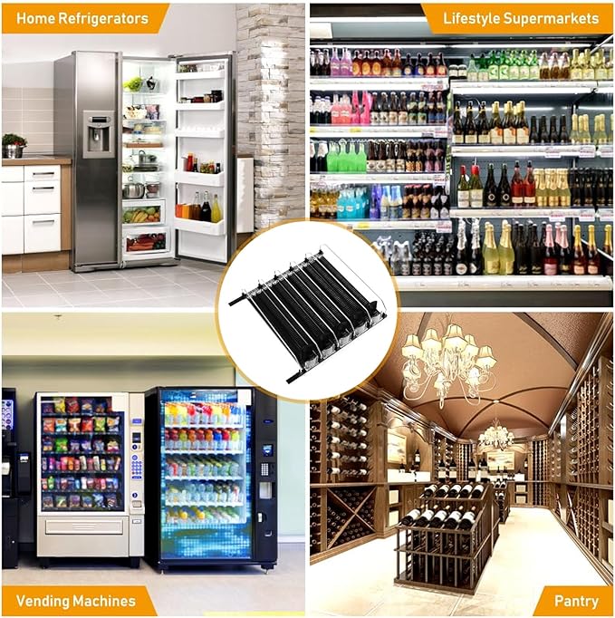 Fridge Drink Dispenser: Adjustable Width, Rainproof Design, Self Pushing Soda Can Organizer, Ideal for Soda and Beer, Black (5PCS)