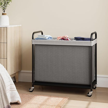 ELYKEN Laundry Hamper 3 Section, 120L Rolling Laundry Sorter with Removable Liner Bag, Laundry Basket with Wheels, Steel Frame with Metal Handle, Clothes Hamper Cart for Laundry Room & Bedroom