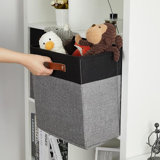 DULLEMELO 13x13 Storage Cubes, Collapsible Sturdy Cube Storage Bins With Handles for Organizing,Fabric Storage Cubes Baskets for Shelves Nursery Closet Home Organization and Storage (Black&Grey)