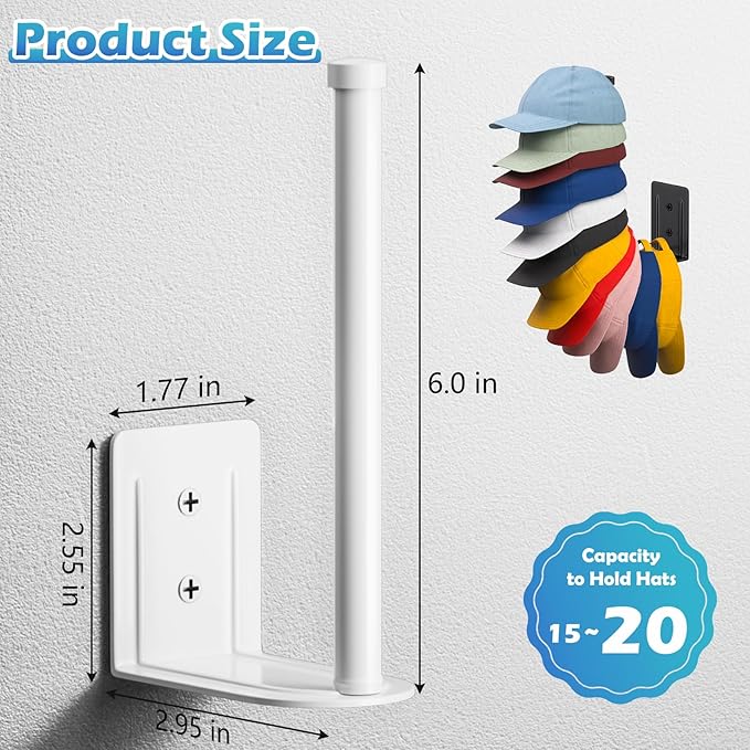 HzTinT 4 Pack Stainless Steel Hat Organizer for Baseball Caps, Baseball Cap Organizer, Strong Adhesive/Wall Drilled Hat Rack for Wall/Hat Hooks, Hat Hanger for Door,Bedroom,Closet(White)