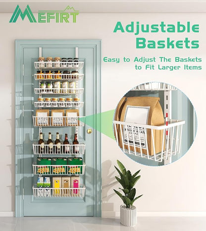 Mefirt Over The Door Pantry Organizer, Pantry Organization and Storage, 8-Tier Deep Baskets Hanging Heavy-Duty Metal, Wall Spice Rack Seasoning Shelves for Home & Kitchen, Laundry Room Bathroom, White