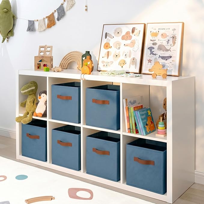 GRANNY SAYS Cube Storage Bins, 11 Inch Storage Cube Organizer, Collapsible Fabric Storage Cubes with PU Handles, Decorative Cube Storage Organizer for Shelves, Closet, Light Blue, 6-Pack