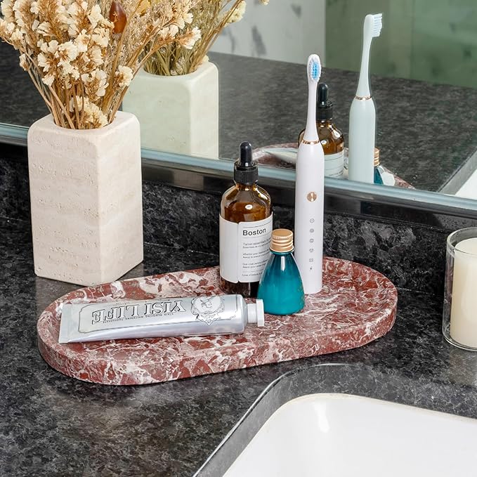 Koville Norway Natural Marble Tray, 12"x6" Vanity Decorative Tray for Countertop, Catchall Tray for Perfume, Candles, Jewelry Dish