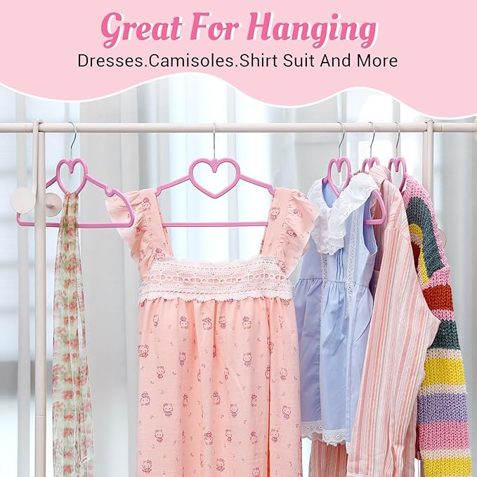 Plastic Hangers 50 Pack, Cute Clothes Hanger Ultra Thin Space Saving - Pink Clothes Hangers with 360 Degree Swivel Hook & Travel Clothesline - Sturdy Adult Coat Hangers for Dress, Shirts, Coats
