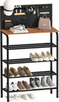STORAGE MANIAC 5 Tier Shoe Rack for Entryway, Metal Shoe Shelf with Storage Pocket and MDF Top Board, 16-20 Pairs Free Standing Shoes Organizer for Closet, Black
