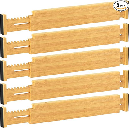 Lifewit 2.36" High 5 Pack Bamboo Drawer Dividers, 14.2-22" Expandable Kitchen Drawer Dividers, Adjustable Drawer Dividers for Clothes, Drawer Separators for Dresser, Kitchen, Bedroom, Bathroom
