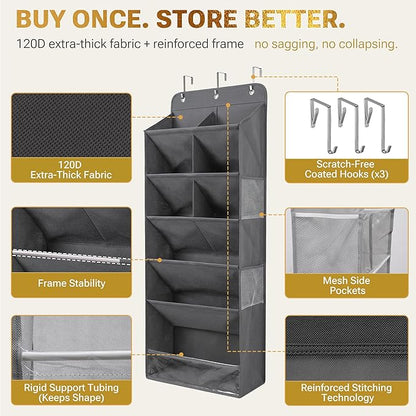 HOMELUX THEORY 6 Tiers Over The Door Shoe Organizer - 100D Extra Thick Deep Pockets Shoe Rack for Closet, 4 Side Pockets Shoe Rack for Entryway & Hanging Shoe Organizer for Closet (V1, Pink)