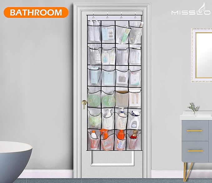MISSLO Over The Door Shoe Organizer 24 Large Mesh Pockets, White