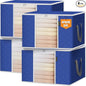 BALEINE 4 Pack Clothes Storage Bags, 16 Gallon Storage Containers with Reinforced Handle, Sturdy Zipper, Closet Organizer for Blanket, Comforter, Pillow, Bedding (Blue, 4 Pack)