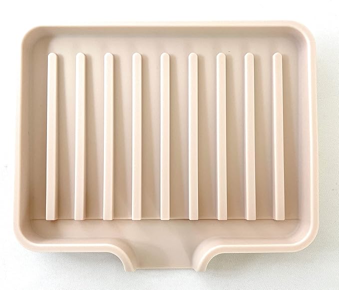 Silicone Soap Dish Tray and Sponge Holder with Drain Chute, Rectangular, Kitchen and Bathroom Sink Organizer (Sand Dollar, 5.2"x4" (Set of 2), 7.2 Ounces)