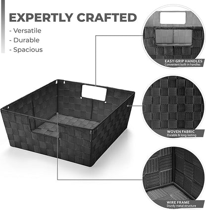 Sorbus Set of 3 Large Woven Storage Baskets – Mesh Hand-Woven Baskets for Organizing, Fabric Storage Bins for Linen Closet Organizer, Storage Baskets for Shelves and Home Organization (Black)