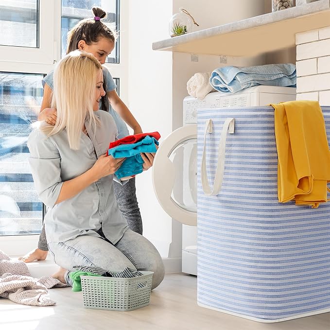 Lifewit 2 Pack Laundry Basket 80L Each, Collapsible Clothes Hamper with Reinforced Handles, Freestanding Waterproof Design for Bedroom and Laundry Room, Blue 160L Total