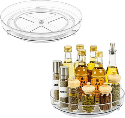 LOCONHA Maximize Space with 2 Pack 9 Inch Clear Acrylic Lazy Susan - Non-Skid Turntable Organizer for Kitchen, Cabinet, Pantry, Fridge & Makeup Storage